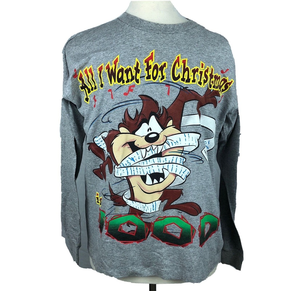 Looney Tunes Taz X-Mas T-Shirt Medium Vintage 90s Single Stitch Tasmanian Devil